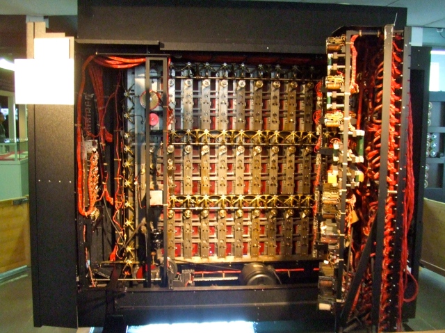 A recreated, working Bombe housed at Bletchley Park.